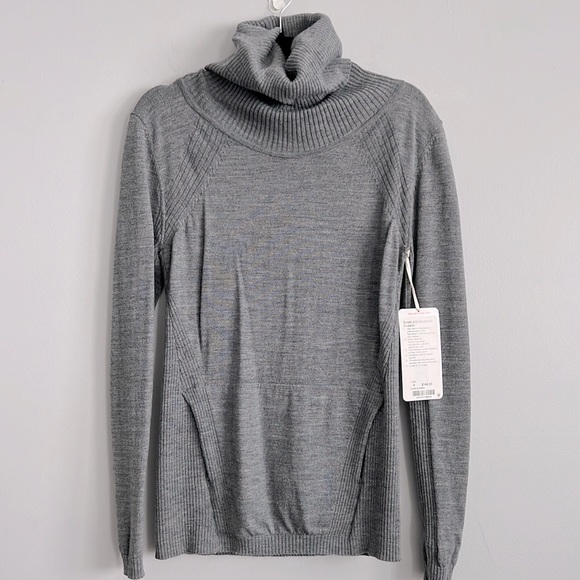 Lululemon Pockets Sweat Savasana Merino Wool Turtleneck Gray Sweater Womens 6 M - Picture 7 of 16